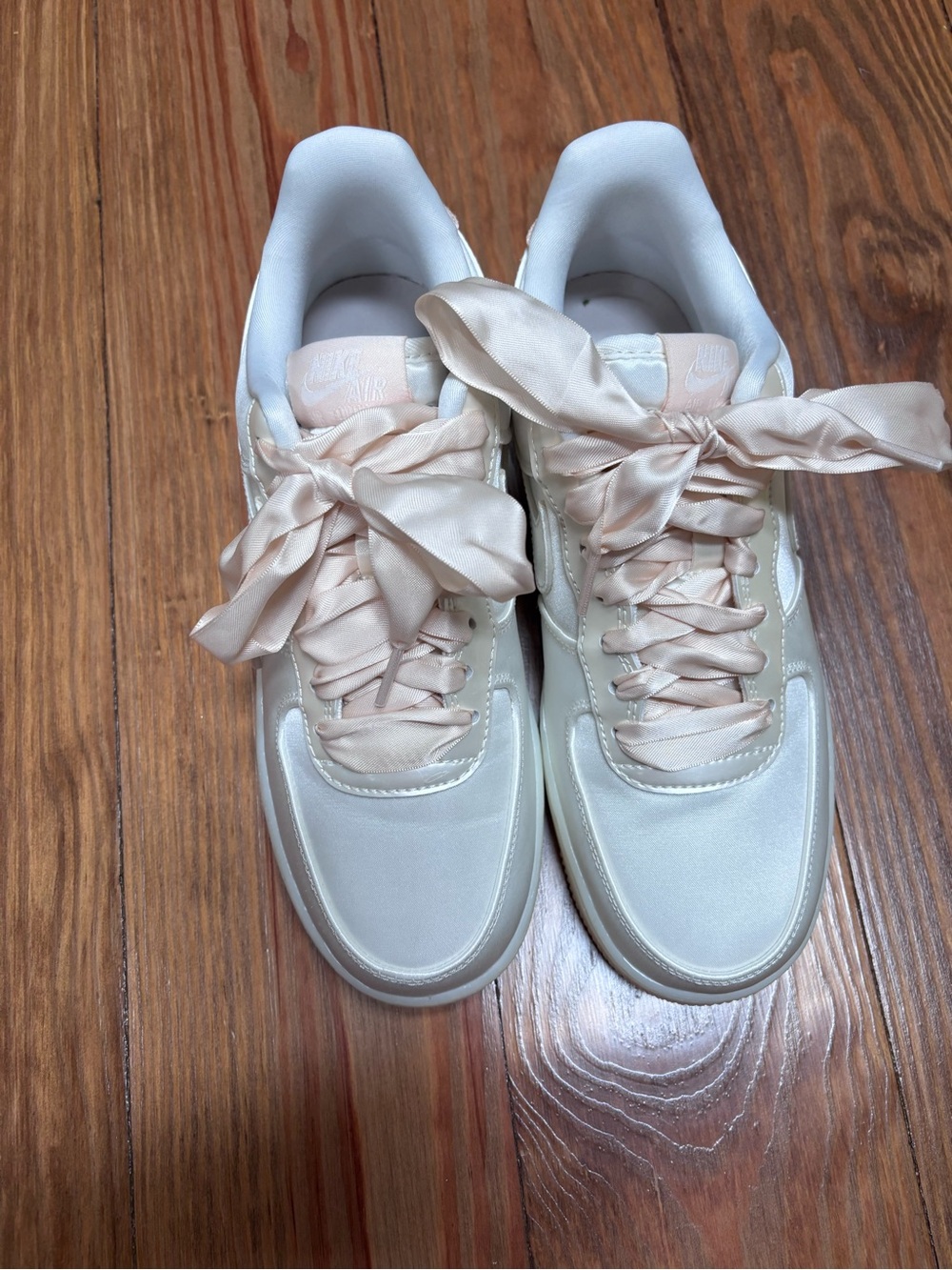 Nike Women’s Satin Ribbon Lace Sneakers in Blush and Cream